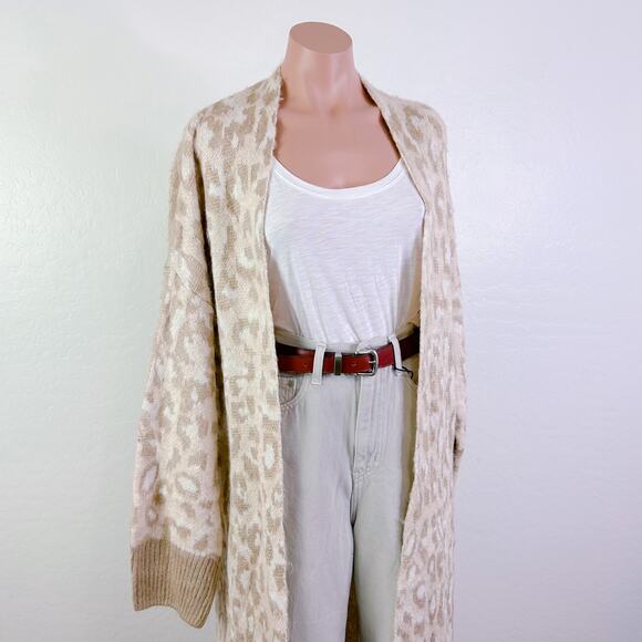 Topshop Leopard Animal Print Longline Open Front Cardigan Duster Tan Cream 4 6 - Picture 3 of 11